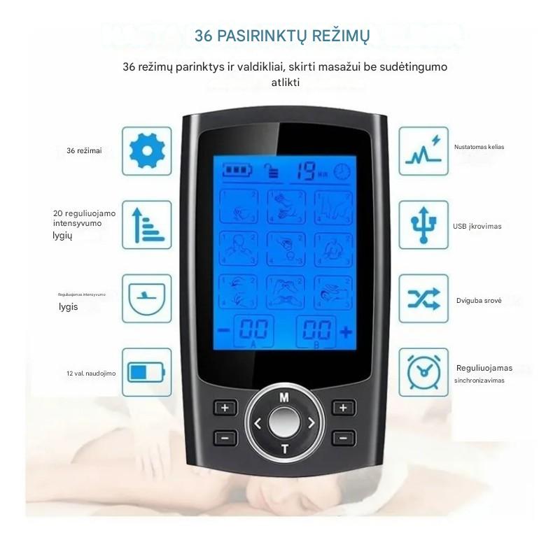 TENS + EMS 36 Režimų Raumenų Stimuliatorius | Skausmo Mažinimui ir Raumenų Atstatymui