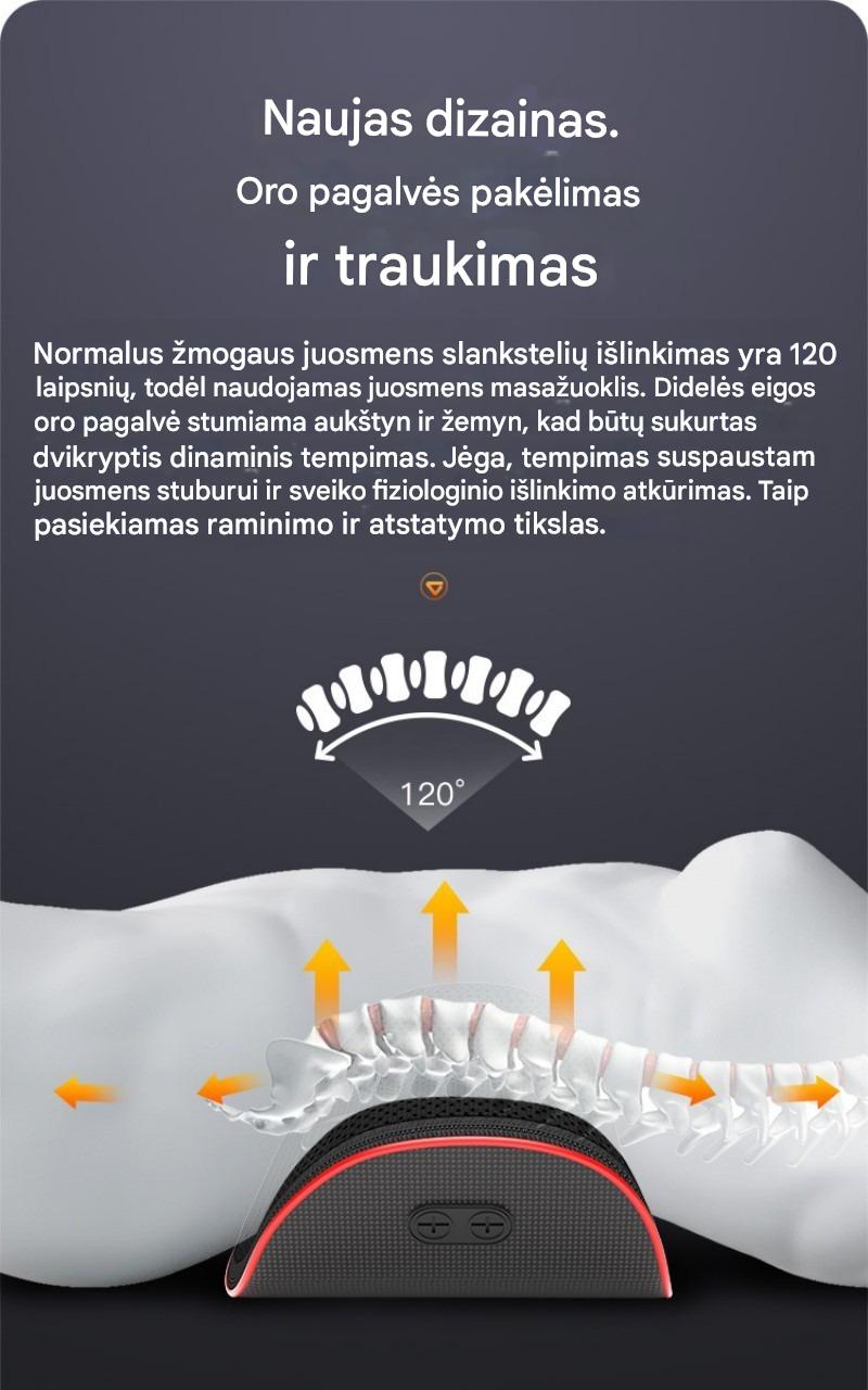 Y6 Flagship nugaros ir juosmens masažuoklis su automatiniu oro pagalvių pakėlimu, impulsine terapija ir šilumos kompresu