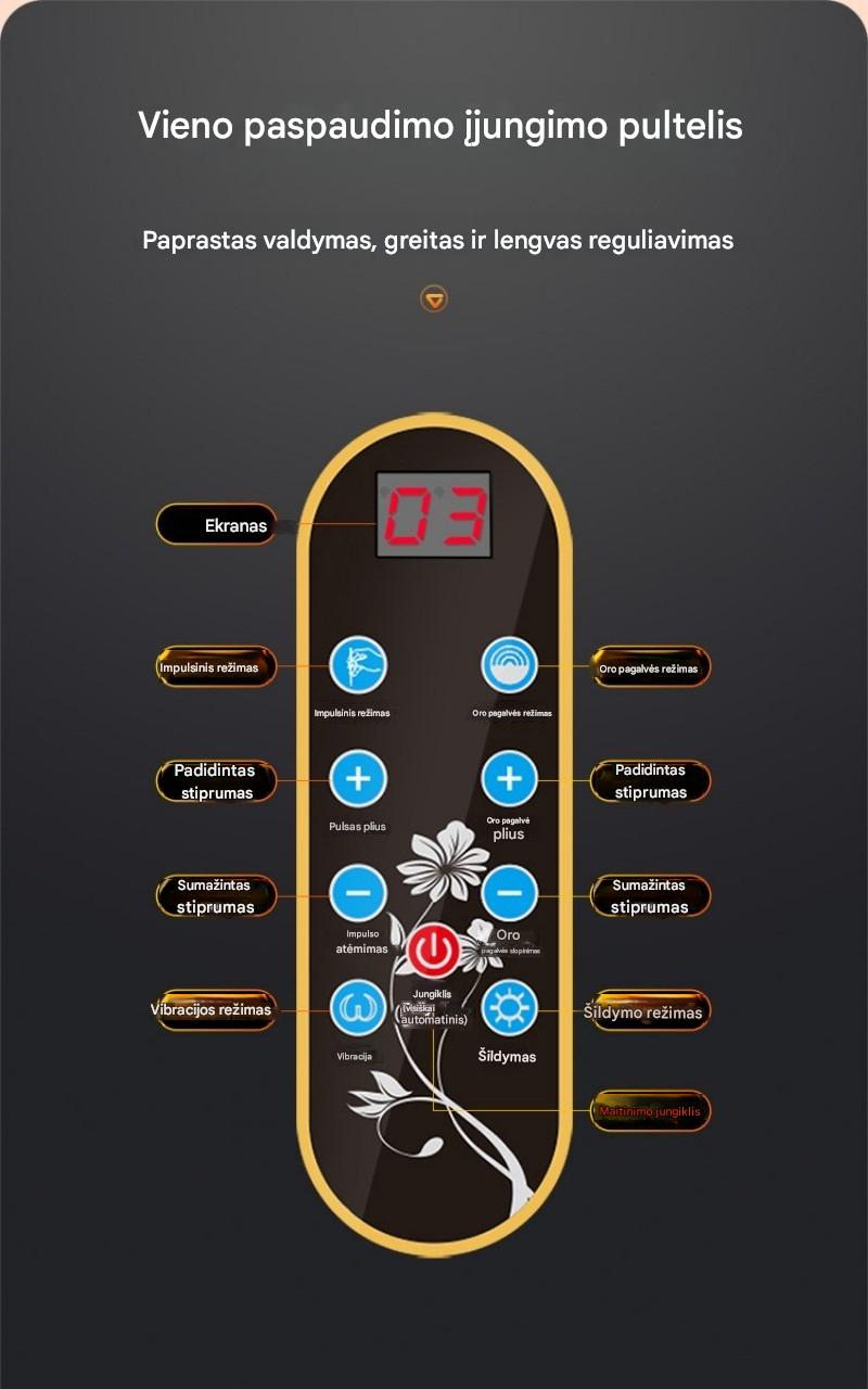 Y6 Flagship nugaros ir juosmens masažuoklis su automatiniu oro pagalvių pakėlimu, impulsine terapija ir šilumos kompresu