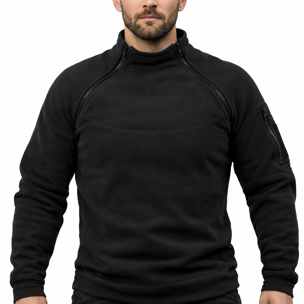 Vyriškas megztinis su apykakle ir užtrauktukais – bendras vaizdas